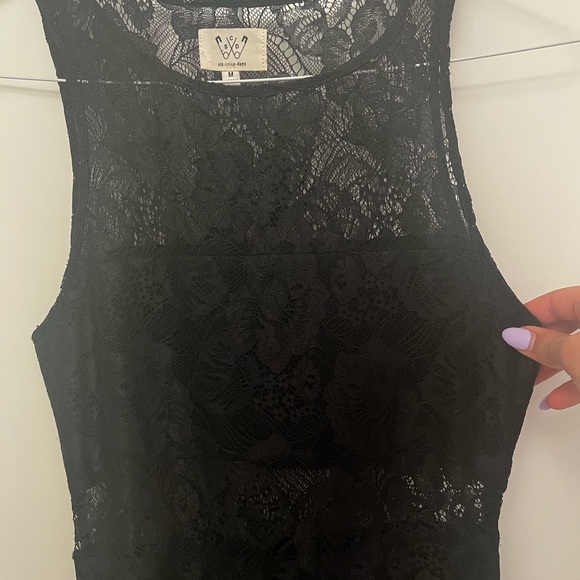 Black Bodycon Dress with Maxi Lace Overlay - Picture 3 of 6